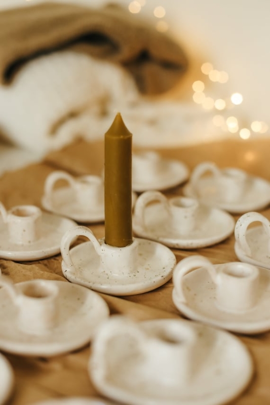 Ceramic Chamberstick made from Speckled Clay with Integrated Handle