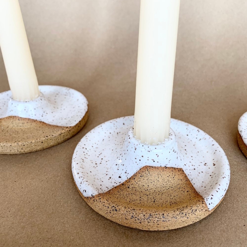 Ceramic Taper Candle Holder featuring Two-Tone Glaze and Speckles