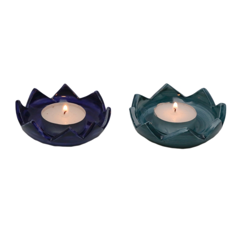 Ceramic Tealight Holder with Jagged Starburst Rim and Hand Painting