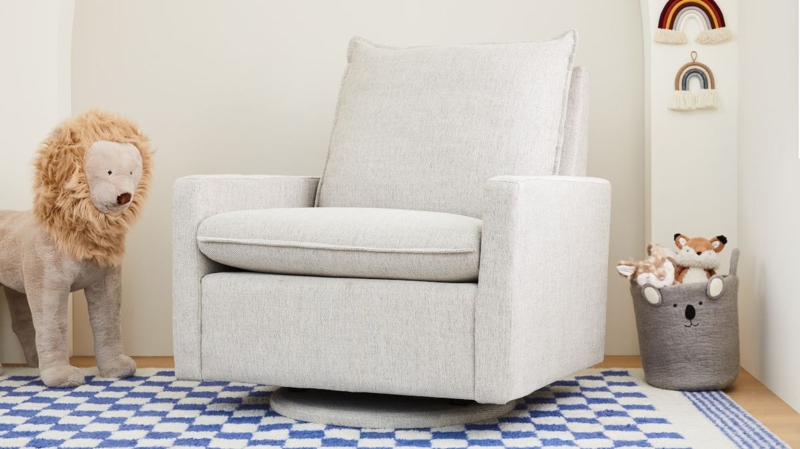 Chair And A Half Glider Off White Textured Weave Track Arms Piped Edge