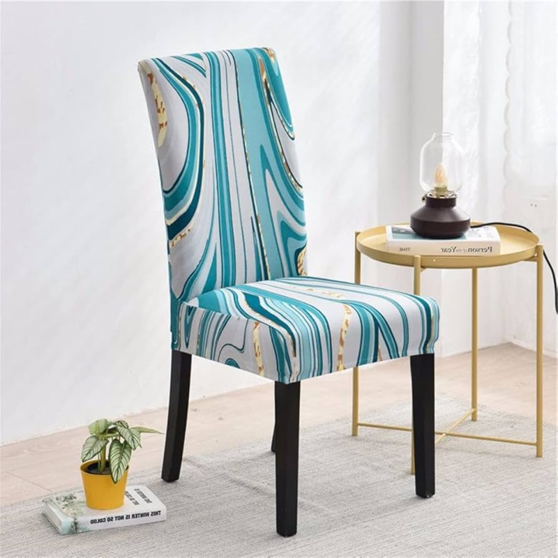 Chair Slipcover Teal Swirl Pattern Marble Print High Back Artistic