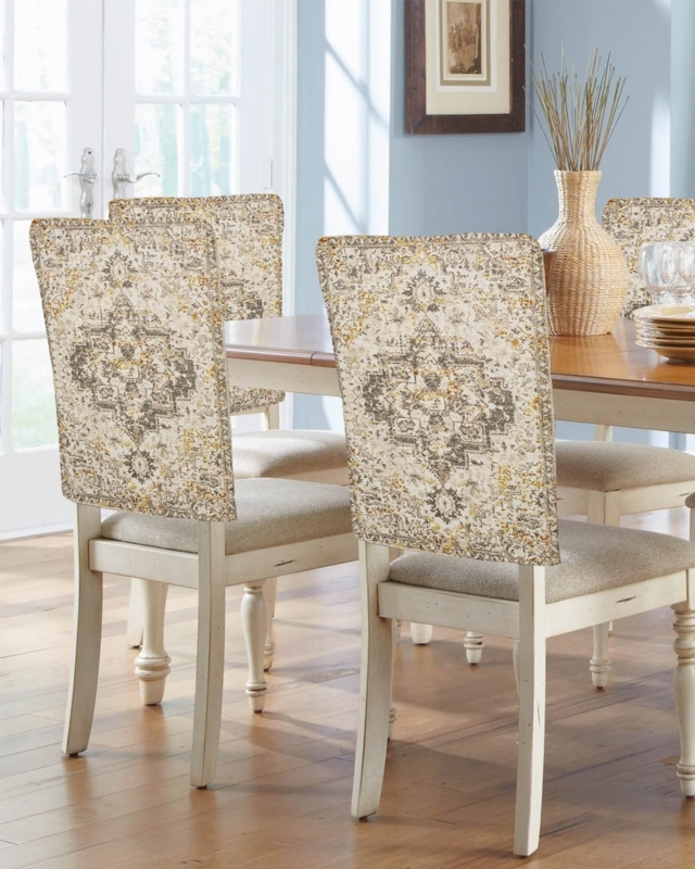 Chair Slipcover Vintage Geometric Print Beige Boho Chic Decor
