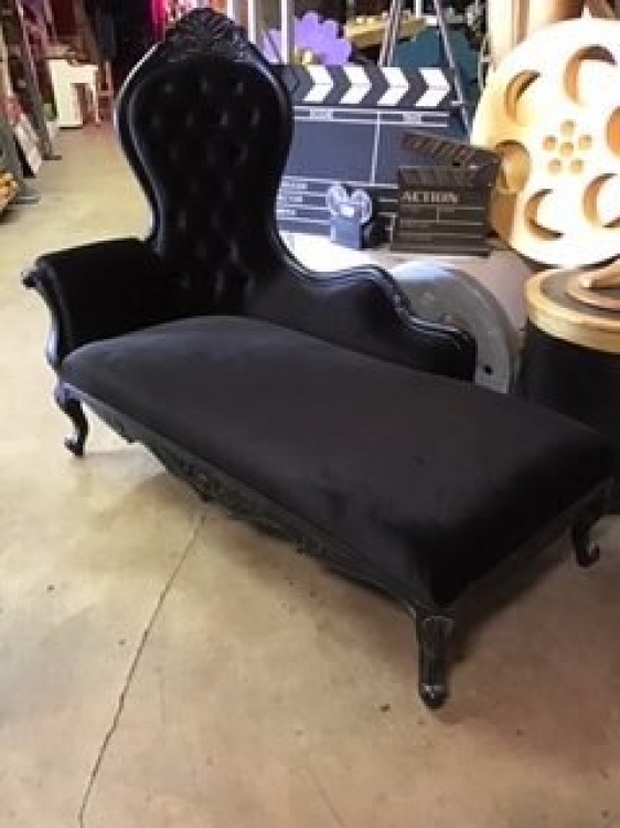 Chaise Lounge: Baroque Style High Back Seat, Velvet, Ornate Carved Frame.