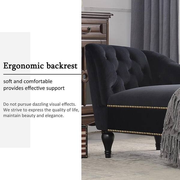 Chaise Lounge: Ergonomic Backrest, Velvet, Nailhead Trim, Diamond Tufted.