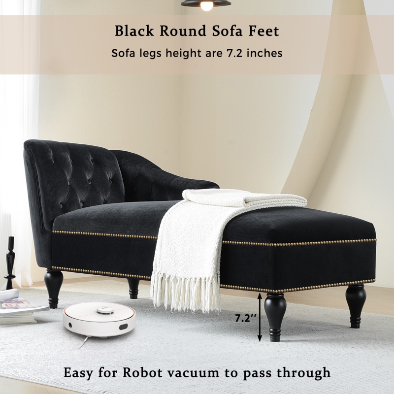Chaise Lounge: Robot Vacuum Friendly Velvet, High Clearance, Tufted.