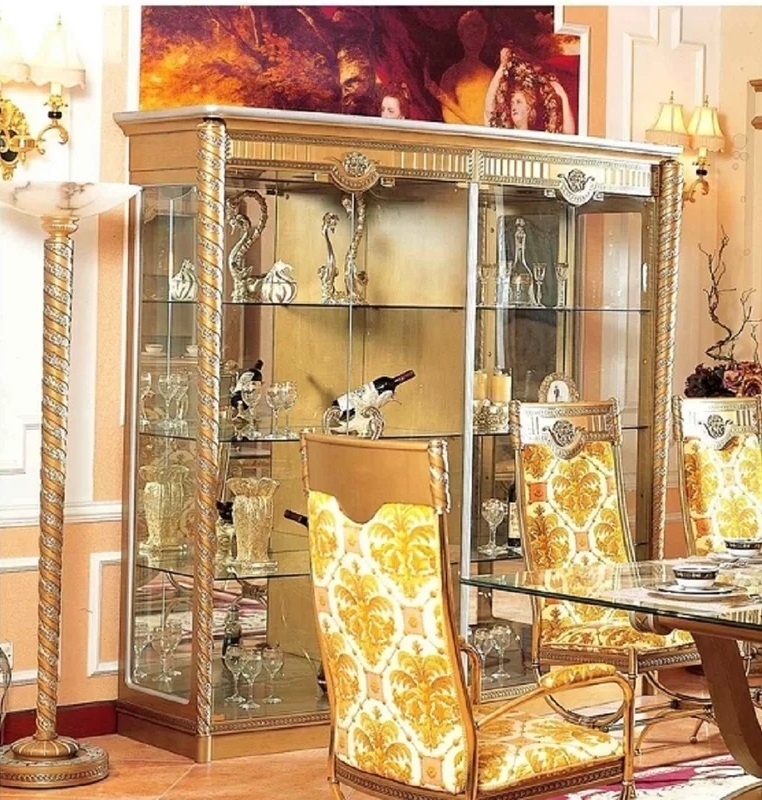 Champagne Curio Cabinet Twisted Columns with Mirrored Back
