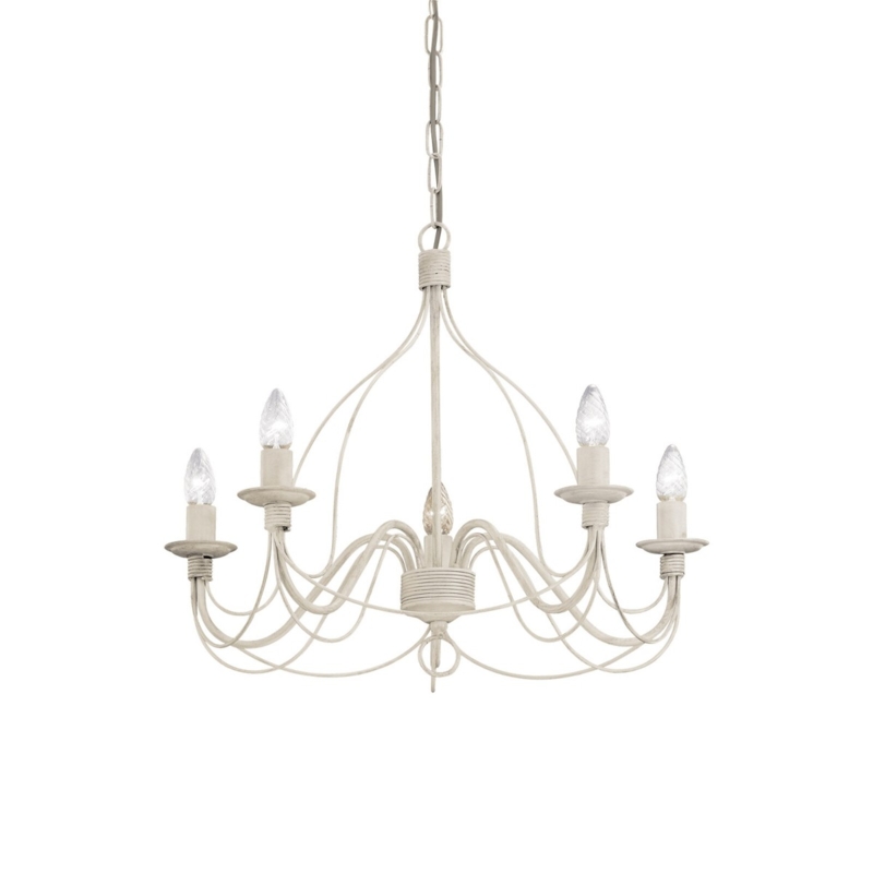 Chandelier Five Light Wrought Iron with Central Scrolled Loop Detail