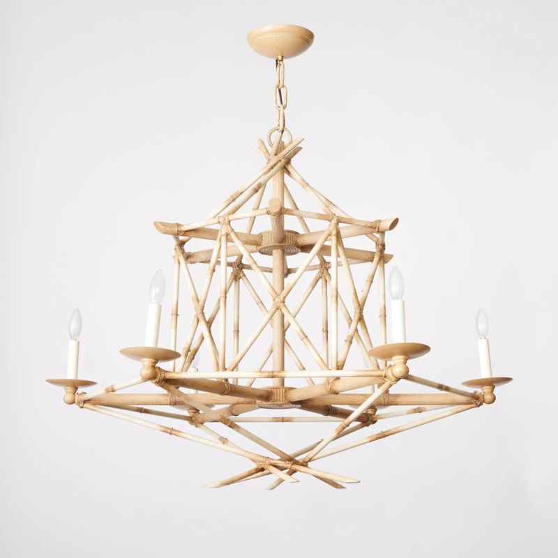 Chandelier Geometric Bamboo Six Light Cage with Intricate Detail