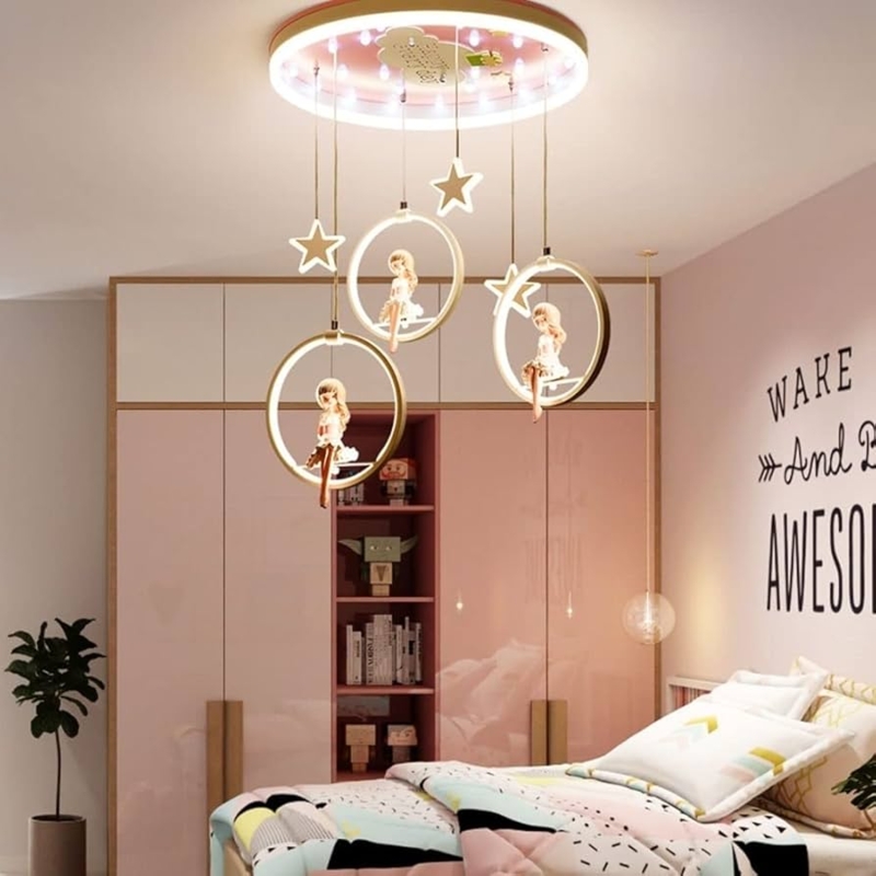 Chandelier Girl Figurines Ring Pendants Star Accents Soft Pink