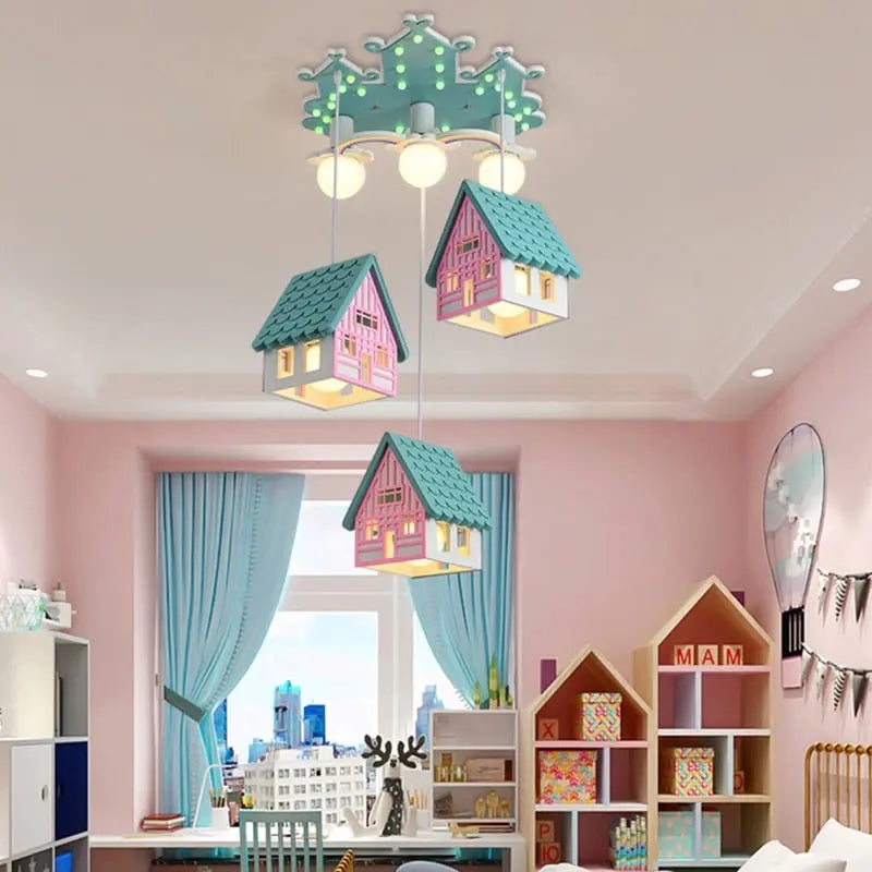 Chandelier House Shaped Pendant Staggered Height Castle Plate