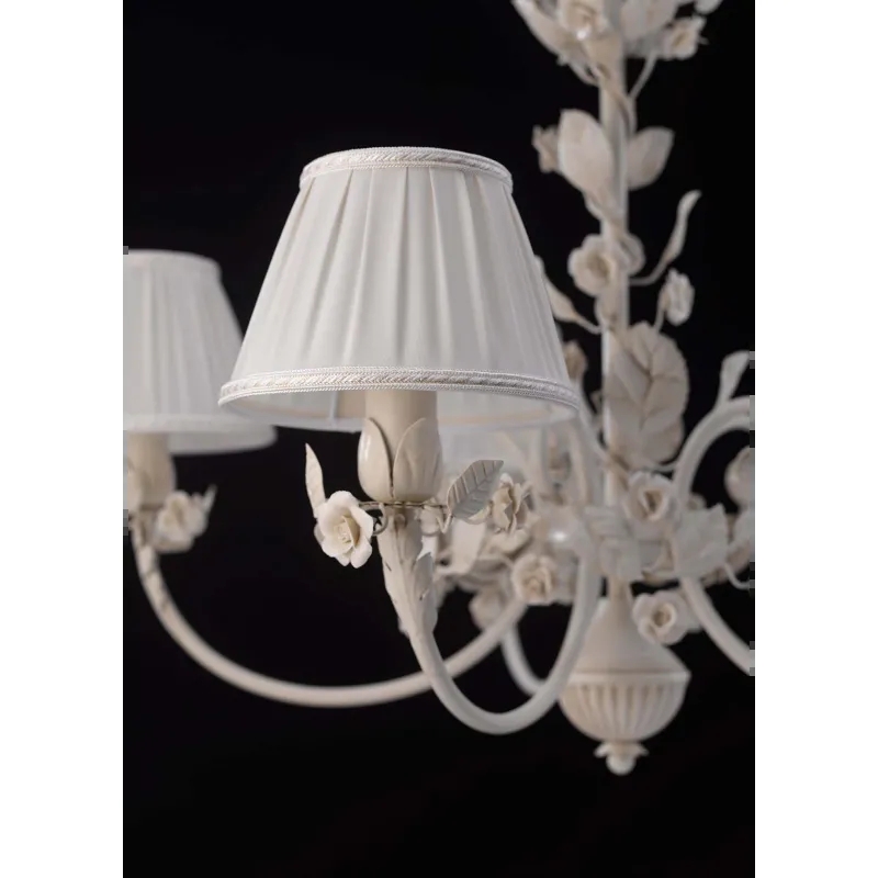 Chandelier in antique white wrought iron and porcelain 5 lights pre ls  168/5p