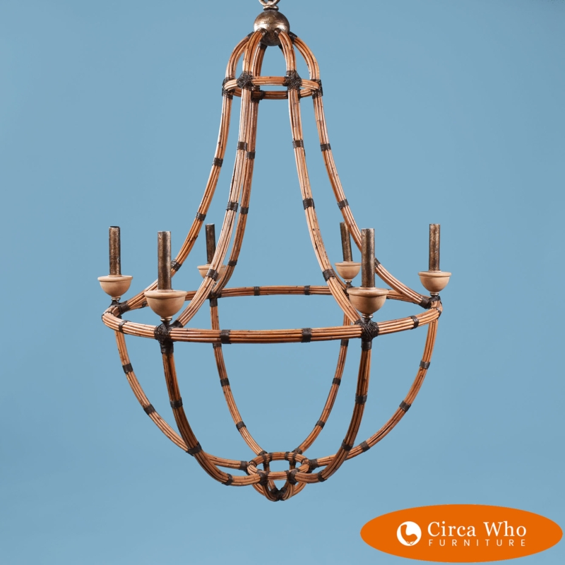 Chandelier Large Bamboo Bundled Reeds Cage Silhouette Six Lights