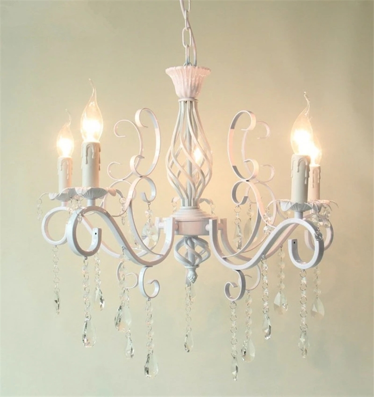 Chandelier Off-White Scrollwork with Faux Drip Sleeves and Crystal Teardrops