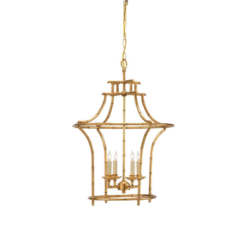 Chandelier Pagoda Silhouette Antique Gold Faux Bamboo Cage Lantern