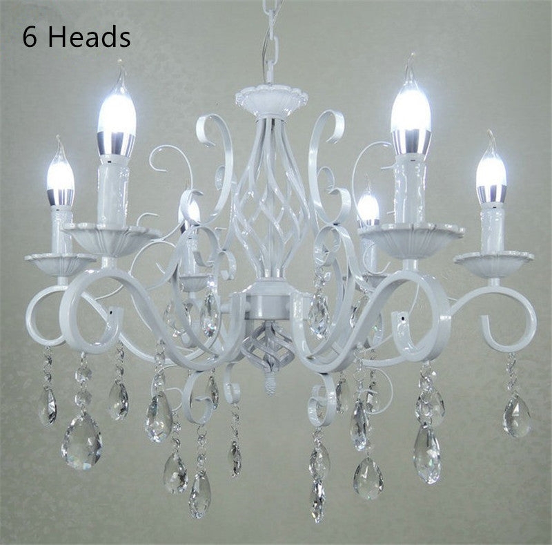 Chandelier Six Light with Petal Edged Bobeche Plates and Crystal Drops