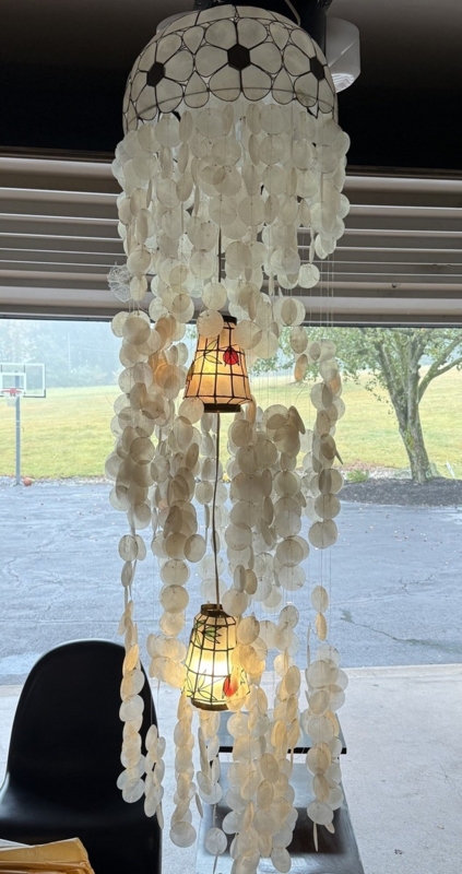 Chandelier with Three Tiers, Wire Dome Top, and Floral Painted Accents