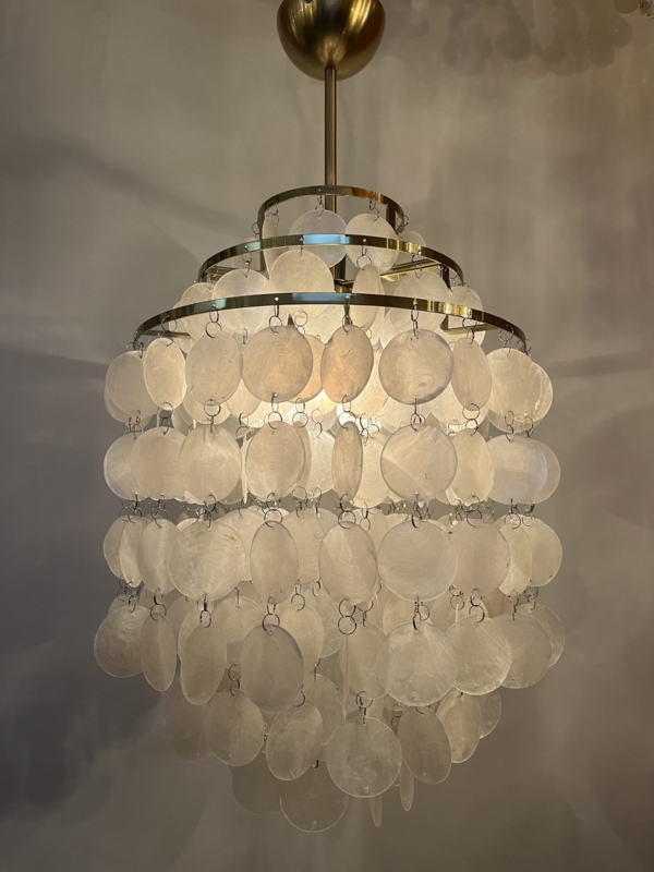 Chandelier with Tiered Gold Frame and Translucent Capiz Shell Discs