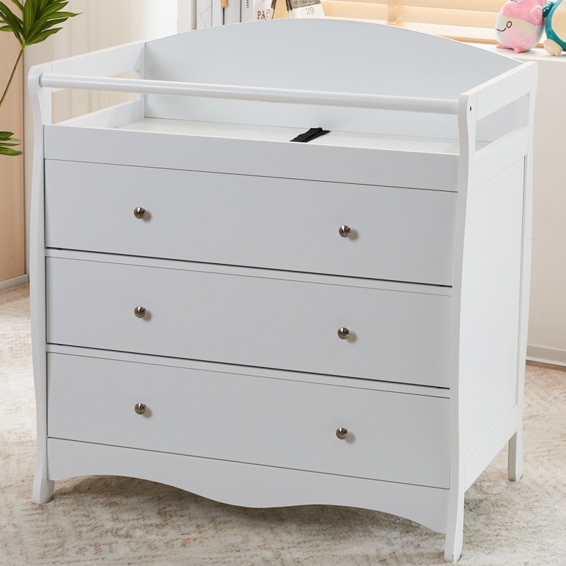 Changing Table Dresser Featuring Arched Backboard and Scalloped Base.
