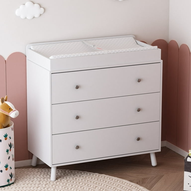 Changing Table Dresser: Removable Topper, Tapered Legs, Mid-Century Nursery.