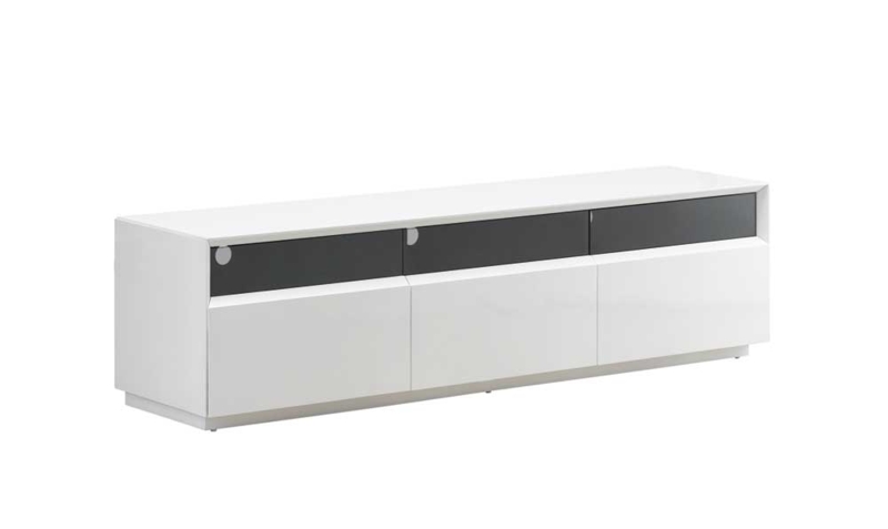 Charcoal Accent TV Unit: High Gloss Finish with Circular Finger Pulls.