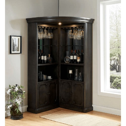 Charcoal Bar Cabinet with Stemware Racks and Mirrored Interior