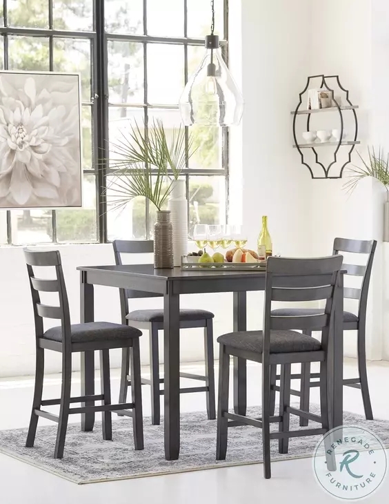 Charcoal Gray Counter Height Dining Set with Ladder Back Chairs, 5-Piece