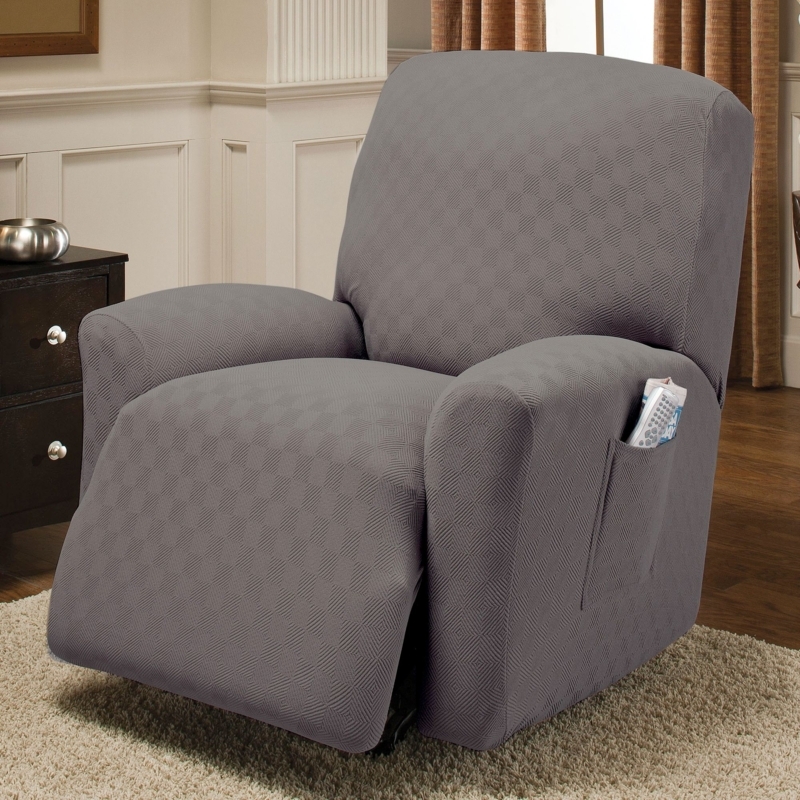 Charcoal Gray Recliner Slipcover Diamond Weave Geometric Pattern