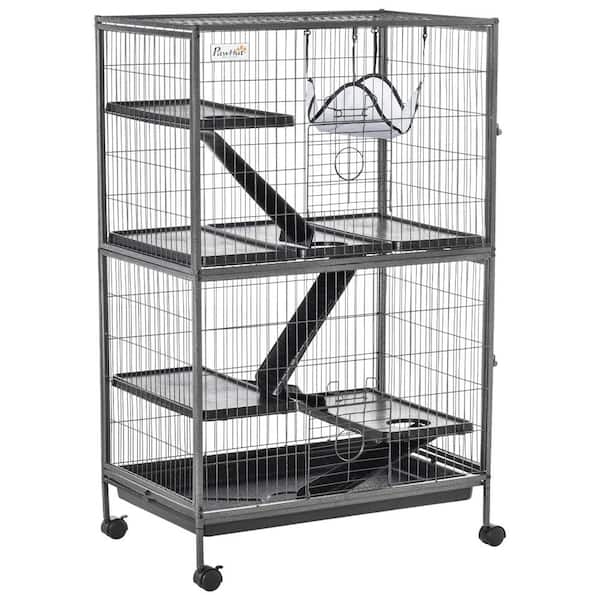 Charcoal Gray Small Animal Cage with Hanging Hammock