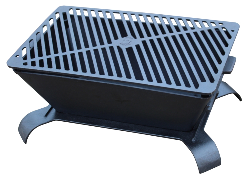 Charcoal Grill Cast Iron Diagonal Slat Grate Curved Legs Matte Black