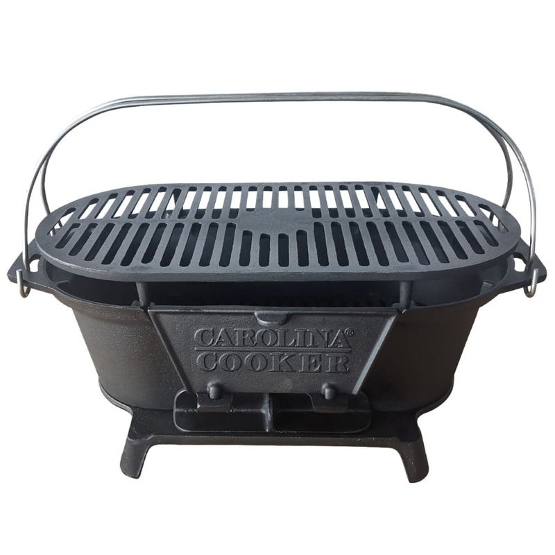 Charcoal Grill, Portable Bail Handle, Matte Black Cast Iron