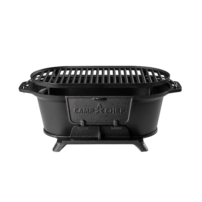 Charcoal Grill, Portable Oval Design, Matte Black Cast Iron