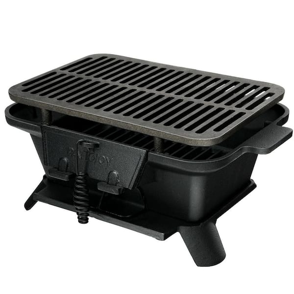 Charcoal Grill, Spiral Handle, Heavy Duty Cast Iron Tabletop Design