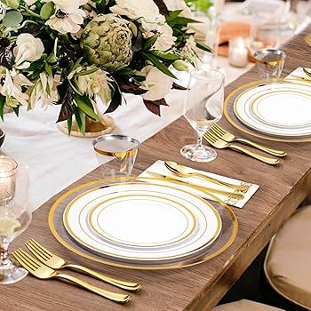 Charger Plate with Gold Rim Detail for Clear Wedding Table Setting