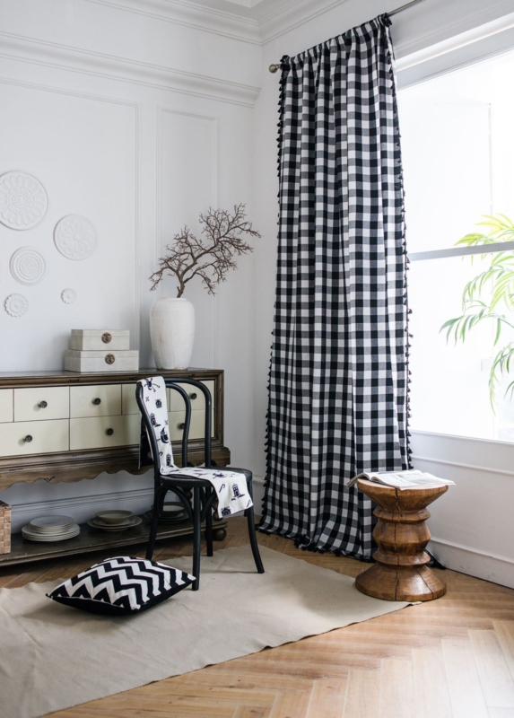 Checkered Curtains Tassel Fringe Trim Buffalo Check Floor Length