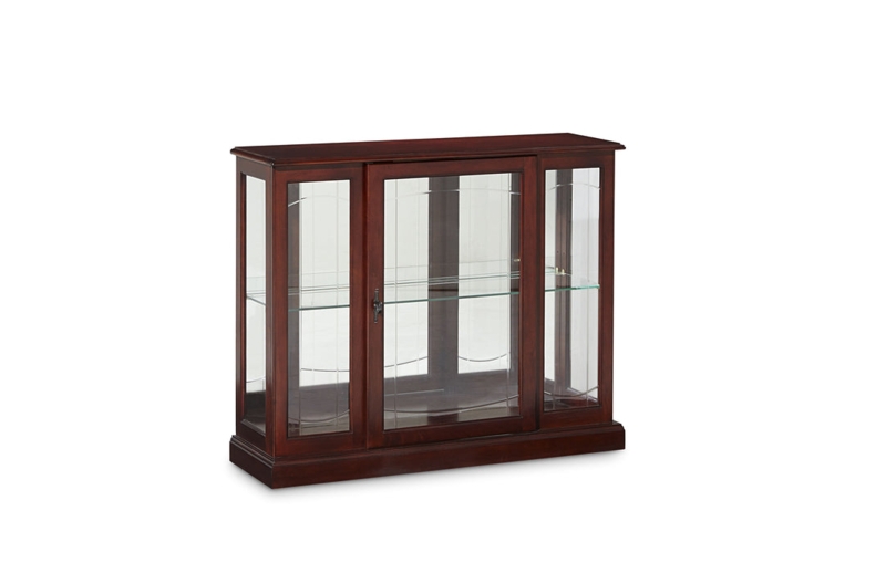 Cherry Brown Console Curio with Mirrored Back and Side Glass Panels