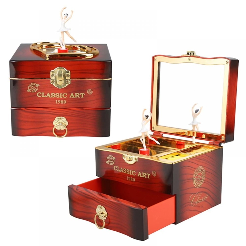 Cherry Wood Ballerina Musical Jewelry Box with Heart Accent