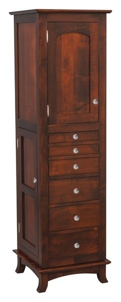 Cherry Wood Revolving Jewelry Armoire, Arched Door, Six Drawers