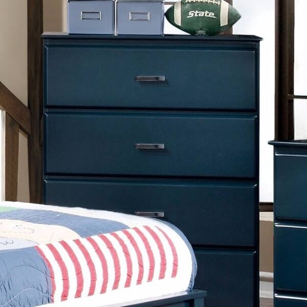 Chest Of Drawers Navy Blue Finish Metal Bar Pulls Transitional