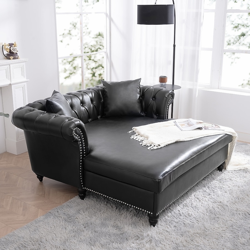 Chesterfield Style Extra Wide Chaise Lounge with Rolled Arm and Tufting