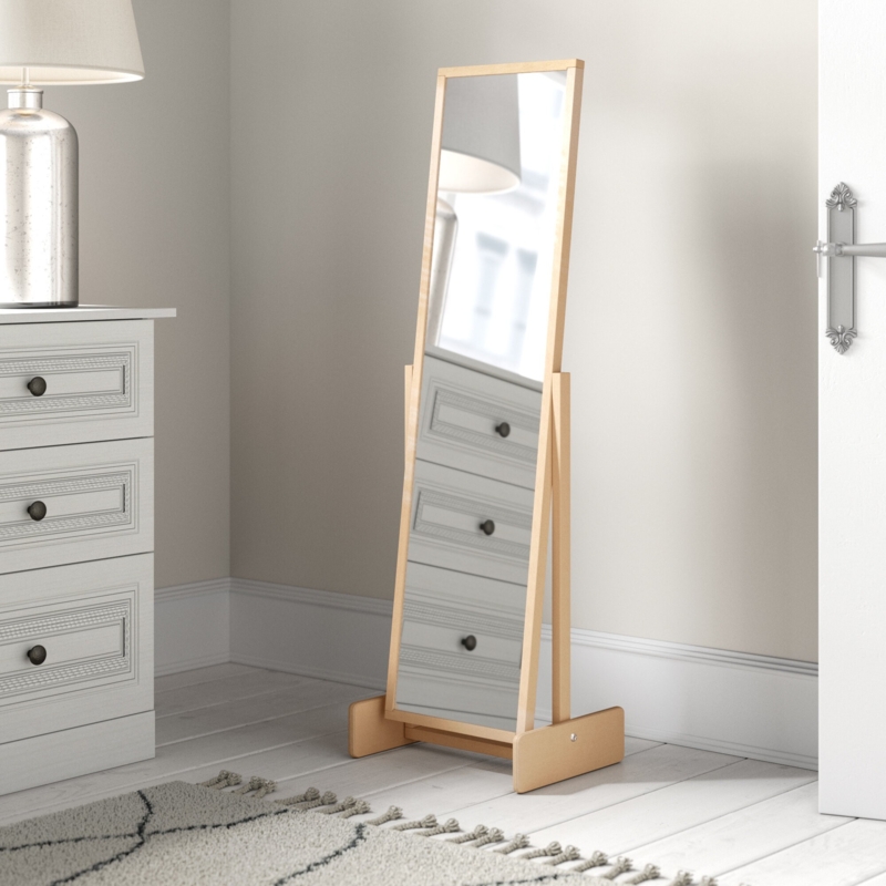 Cheval Mirror with Pivoting Wood Frame and H Shaped Floor Base