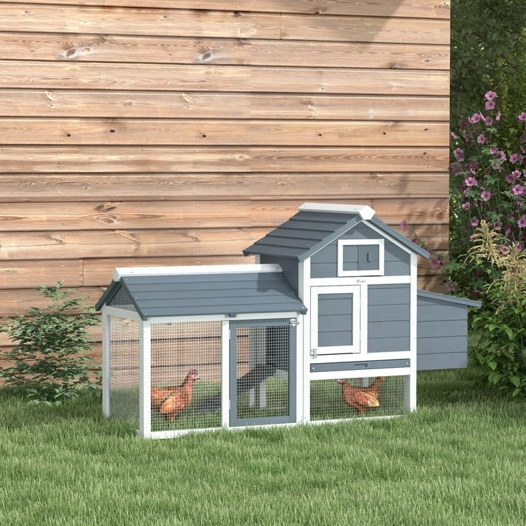 Chicken Coop Blue Grey Finish with Removable Tray and Small Run