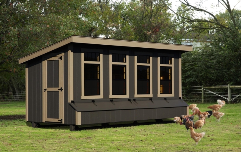Chicken Coop Modern Charcoal Lean-To Roof with Four Multi-Pane Windows
