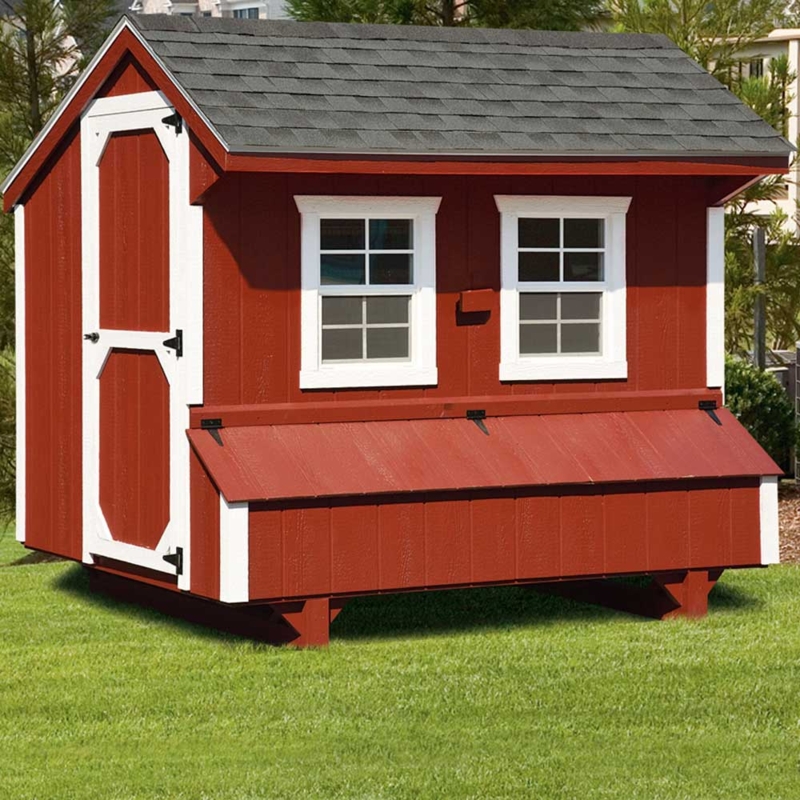 Chicken Coop Quaker Style Red Farmhouse with External Nesting Box