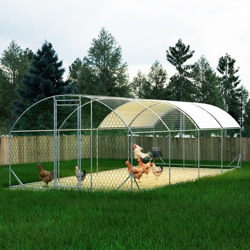 Chicken Coop Run with Dome Shaped Tubular Frame and Waterproof Cover