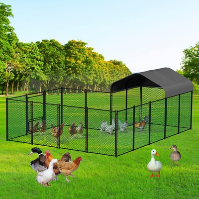 Chicken Coop Run with Protective Canopy and Matte Black Chain Link