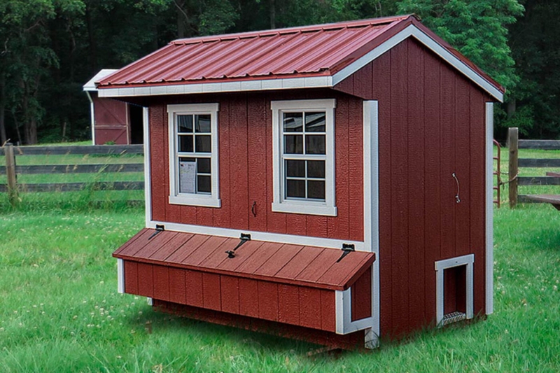 Chicken Coop Rustic Barn Red Shelter with Dual Windows and Pop Hole Door