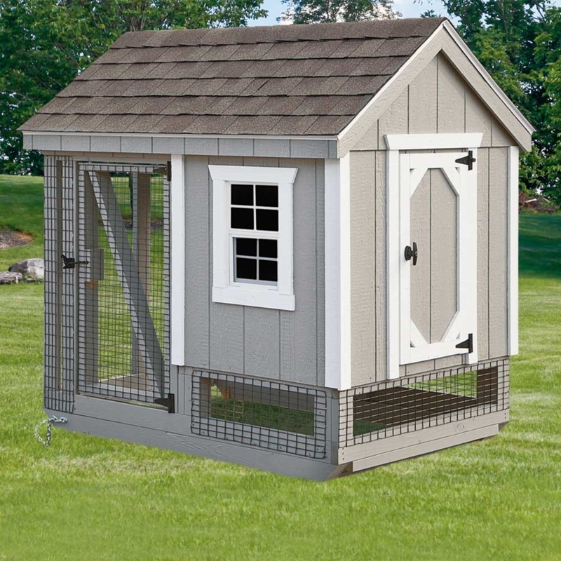 Chicken Coop Slate Grey Siding with Integrated Run and Gabled Roof
