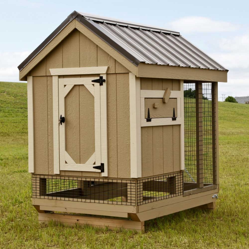 Chicken Coop with Egg Collection Hatch, Tan Siding and Gabled Roof
