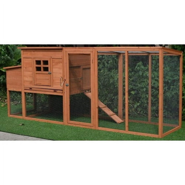Chicken Coop with Raised Hen House, Integrated Run and Natural Grain