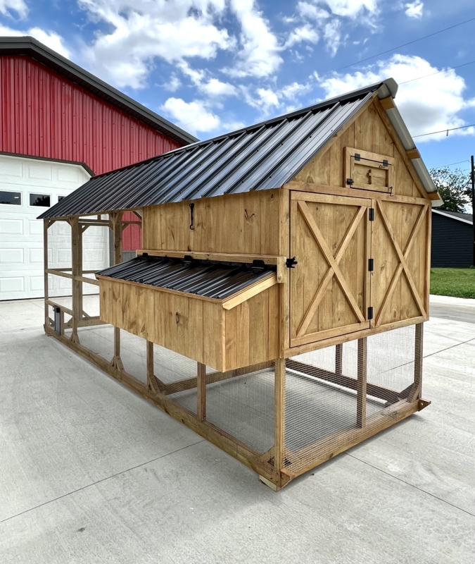 Chicken Coop with X-Brace Detailing on Doors, Wood and Metal Habitat
